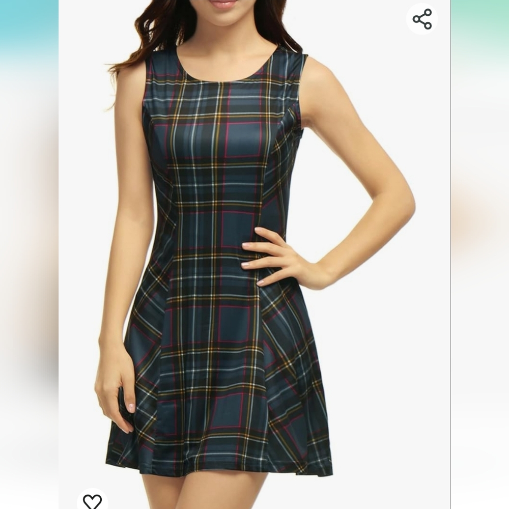 Allegra K Plaid Sleeveless Fit and Flare A-Line Mini Dress NWOT